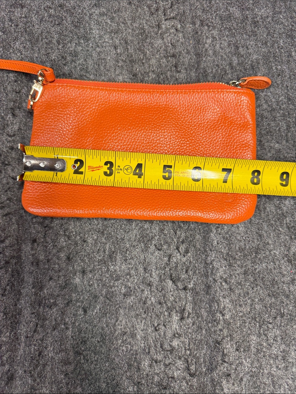 Handbag Buttler Pebbled Orange Leather Wristlet Clutch - Women Bags - Picture 4 of 8